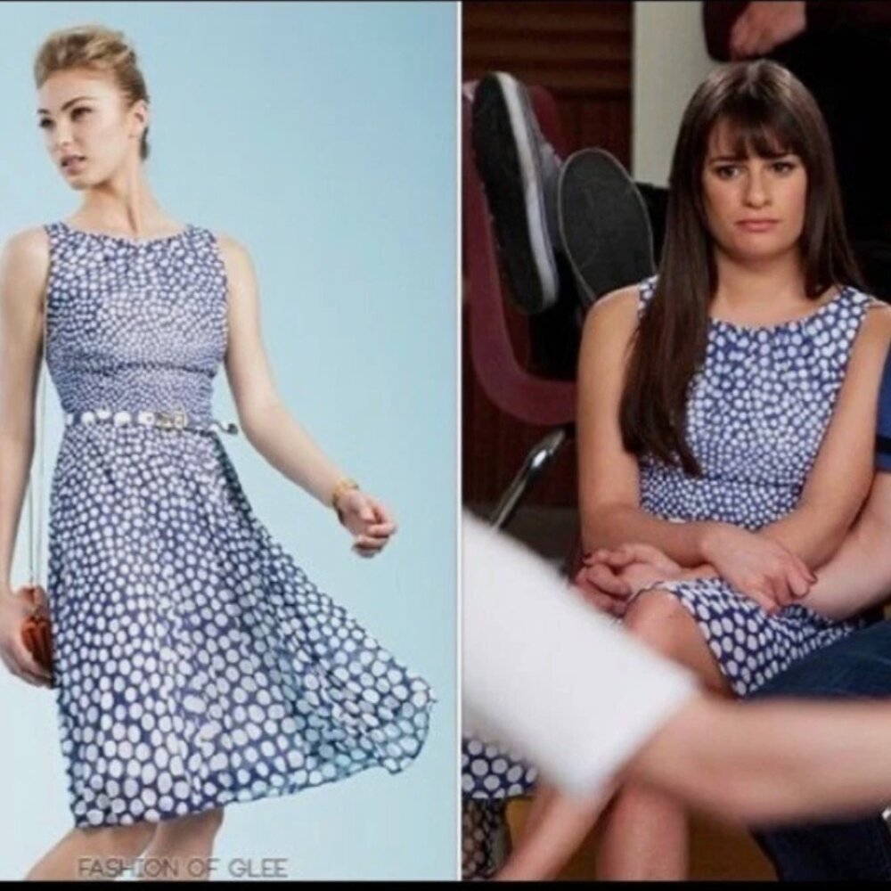 Trina Turk blue and white polka dot Pleated Dress Size 4 ASO Glee Retro Twee - Picture 13 of 13